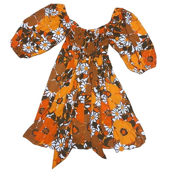 Faithfull The Brand Martine Mini Dress in Orange Isola Floral Boho Retro Size 6 - Picture 2 of 15